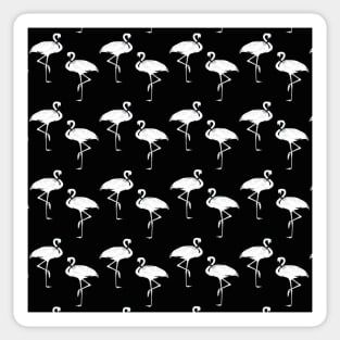 Flamingos Tropical Birds Pattern White on Black Sticker